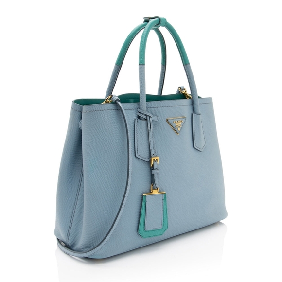 Rare! NEW! Prada Saffiano Cuir Double Handle Medium Tote Aqua TIFFANY BABY BLUE - Picture 4 of 16